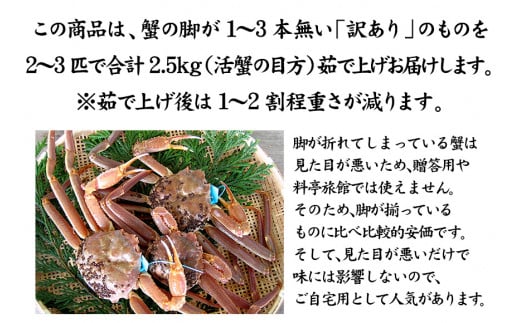 石川県産 加能かに ズワイガニ ( 産地証明タグ付 ) 訳あり 足折れ 特大サイズ 2～3匹 合計2.5kg 12月16日～12月26日発送 産地証明 訳あり 家庭用 自宅用 足折れ 先行予約 予約 ブランド蟹 ボイル 茹で 蟹 復興 震災 コロナ 能登半島地震復興支援 北陸新幹線 F6P-2788