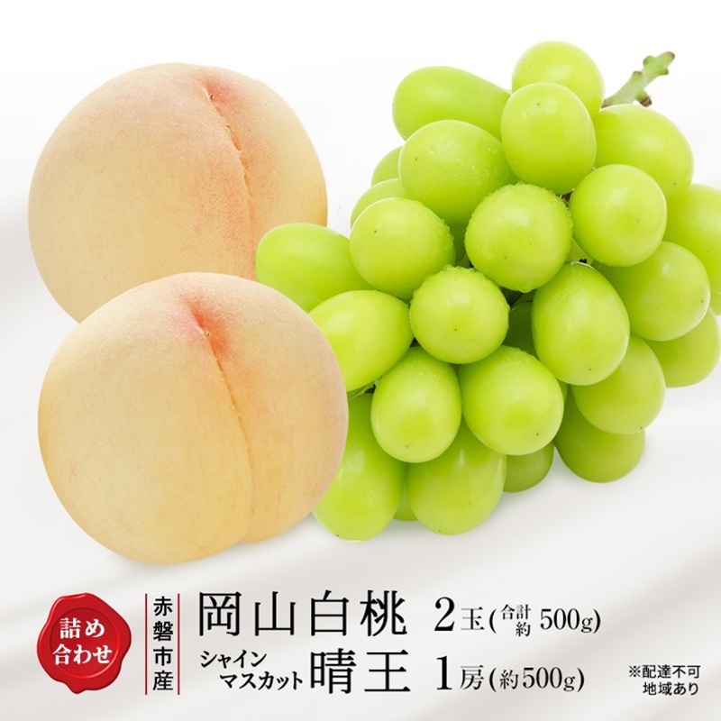 桃 ぶどう 2026年 先行予約 岡山白桃 2玉 シャインマスカット 晴王 1房 詰め合わせ セット 岡山県 赤磐市産 果物 フルーツ 白桃 葡萄