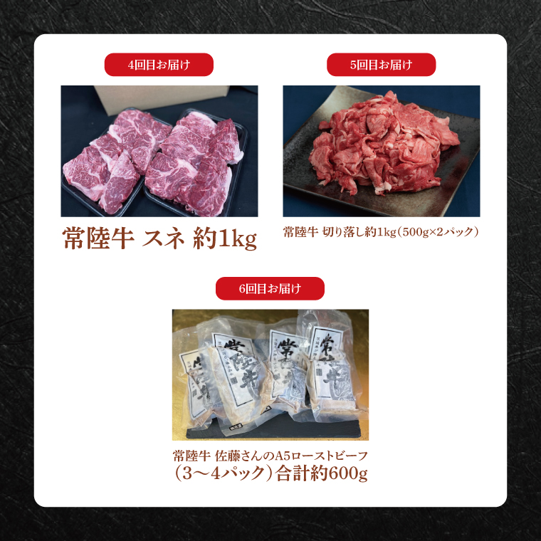 【常陸牛】肉の藤井商店（定期便）「2か月に１回 届きます」常陸牛 厳選ディナーセレクション ～六か月の愉悦～（茨城県共通返礼品）｜定期便 豪華常陸牛定期配送 プレミアムセレクション 極上牛肉 極上常陸牛  隔月お届け 最高級牛肉 ギフト定期便 豪華牛肉 A5 厳選 サーロイン 焼肉用 赤身 すきやき しゃぶしゃぶ用 スネ 切り落とし A5ローストビーフ国産黒毛和牛 国産牛(FL-32)