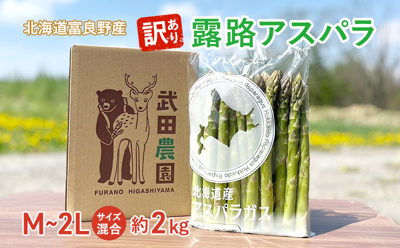 ［武田農園とれたて直送］訳あり グリーンアスパラ M～2Lサイズ混合 約2kg ご家庭用 やわらかくて抜群に甘い！北海道 富良野産 ( アスパラガス アスパラ 野菜 新鮮 産地直送 先行予約 限定 ) 