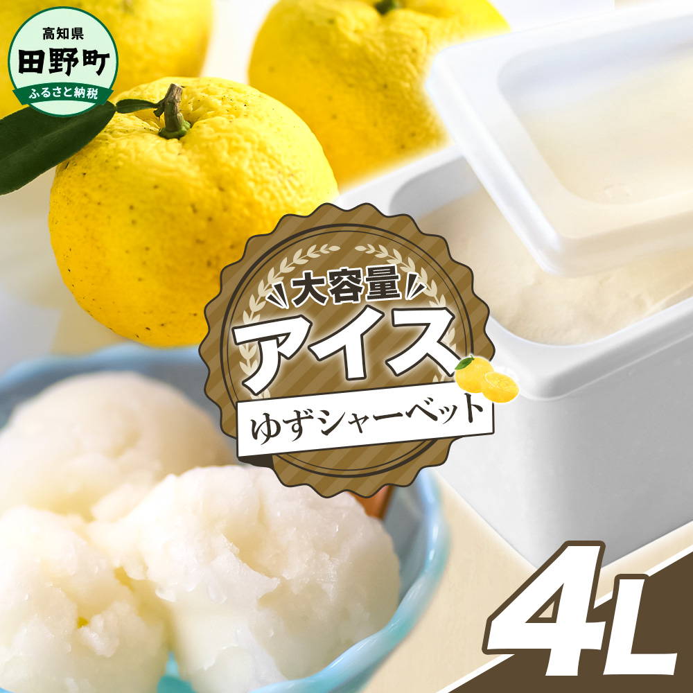 [四国一小さなまちのアイス屋さん]ゆずシャーベット 大容量 アイス 4000ml 4L 業務用 4リットル デザート スイーツ お菓子 アイス 柚子 ユズ 大容量 いっぱい 松崎冷菓 取り寄せ お取り寄せ