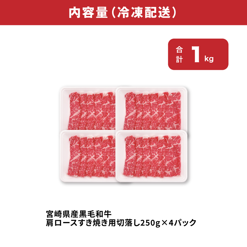 宮崎県木城町のふるさと納税 宮崎県産黒毛和牛肩ロースすき焼き用切落し1kgセット K65_0002