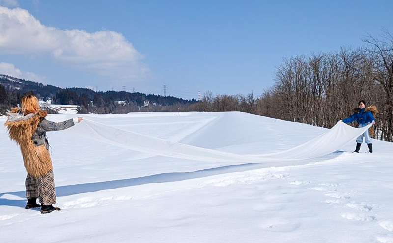 雪さらし体験【前開きワンピース】女性 レディース ファッション 洋服 ワンピース からむし生地 涼感 通気性 漂白 殺菌 体験型 冬 雪 信濃川 新潟県 十日町市