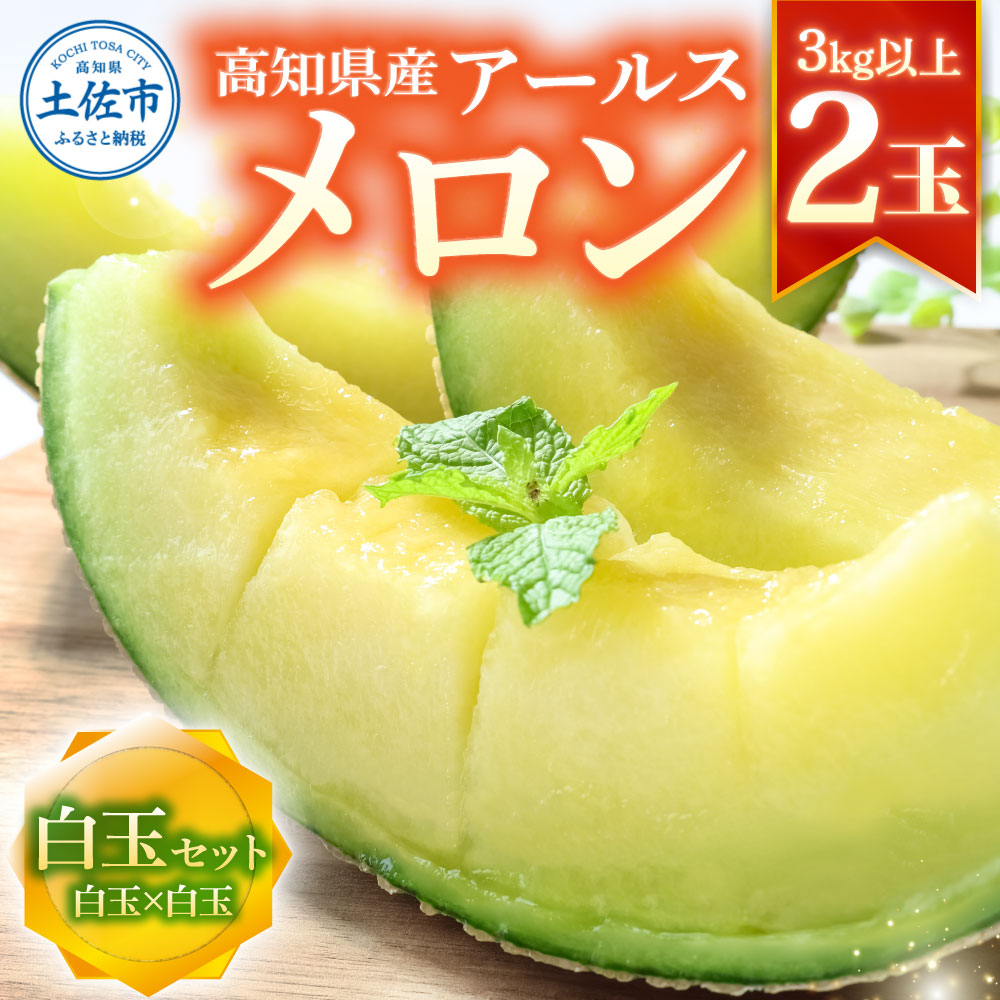 【高知県土佐市】高級土佐アールスメロン2玉入り メロン めろん 白玉セット 白玉×白玉 3kg以上 舐瓜 果物 くだもの フルーツ デザート スイーツ おやつ 高級 常温 配送