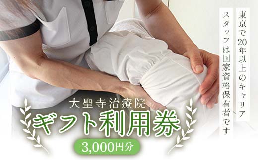 【石川県加賀市】大聖寺治療院 3,000円分ギフト利用券 マッサージ 鍼灸 治療 整体 疲労回復 プレゼント 癒し F6P-2796