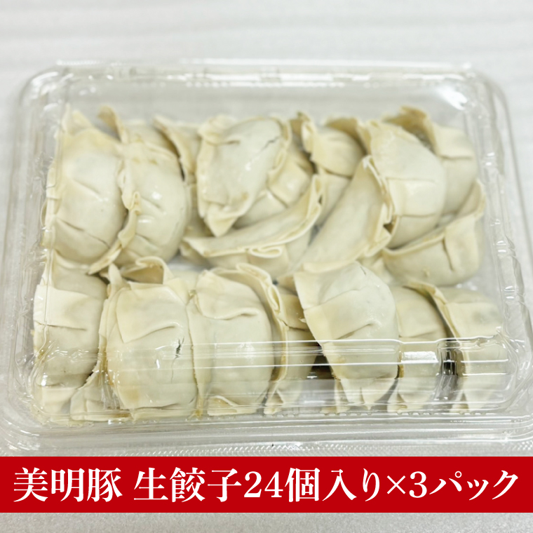 【数量限定】【最短7日発送】ブランド豚 肉屋が作る 美明豚 生餃子 24個入り×3パック 肉 豚肉  国産 茨城県産 すぐ 届く(HI-6)