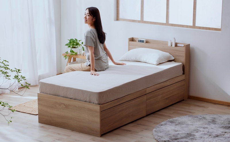 ベッド 収納ベッド宮付き DSBM-S ライトナチュラル シングル 宮付き 収納 北欧風 おしゃれ 引き出し 収納 かわいい 2口コンセント すのこ構造 ベッド下収納 1人暮らし 新生活 アイリスオーヤマ