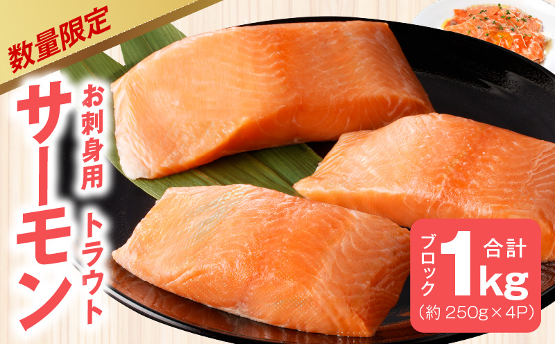 [セゾン限定]お刺身用 サーモン 1kg ブロック 小分け 約250g×4P ポーション 柵 訳あり サイズ不揃い