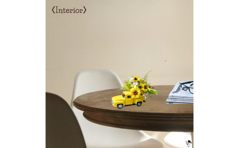 ひまわりミニカー 造花 アレンジ インテリア 可愛い ミニチュア アレンジメント ギフト プレゼント 雑貨  ひまわり イエロー 墨田区 東京