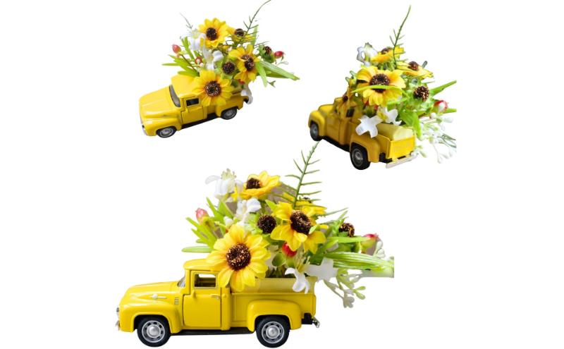 ひまわりミニカー 造花 アレンジ インテリア 可愛い ミニチュア アレンジメント ギフト プレゼント 雑貨  ひまわり イエロー 墨田区 東京