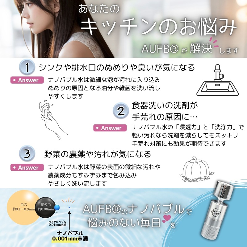 メディアに紹介されました! キッチン蛇口用ナノバブル発生器 AUFB ナノバブル 発生器 キッチン用 キッチン水栓 蛇口 蛇口用 キッチン用品 キッチン用設備