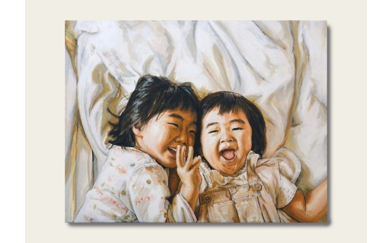 油絵で高級感のある肖像画を細密に描きます（53×45cm・背景あり）