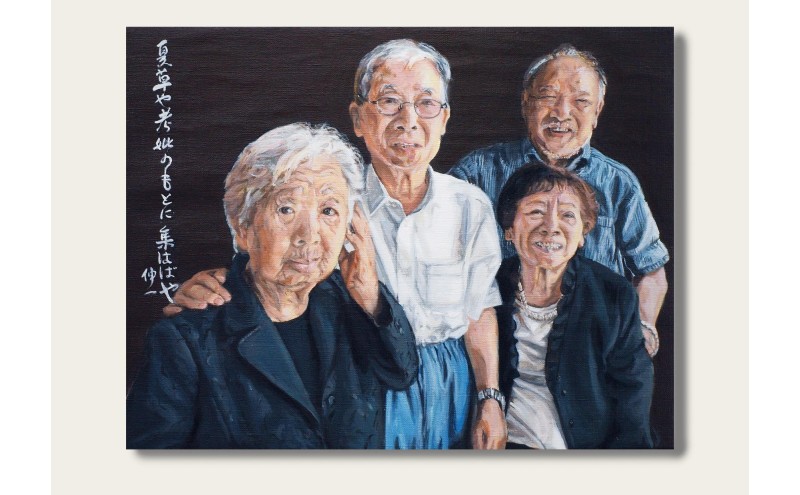 ご遺影を高級感のある油絵で細密に描きます（53×45cm・背景あり）