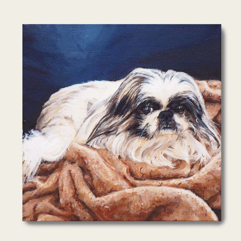 小さな油絵で大切なペットを細密に描きます（18×18cm・背景あり）