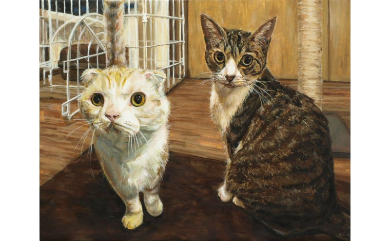 油絵で大切なペットを細密に描きます（33×24cm・背景あり）