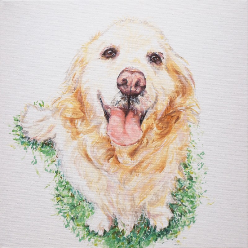 油絵で大切なペットを細密に描きます（53×46cm・背景無地）