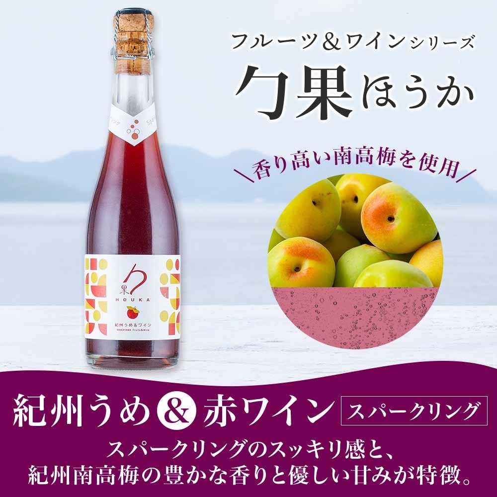 KG1007_ワインカクテル スパークリング 勹果 ほうか 紀州うめ＆赤ワイン 375ml 2本 湯浅ワイナリー