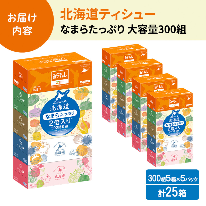 エリエール ハーフサイズ 収納に便利 コンパクト 少量5パック 北海道ティシュー 300組 5箱×5パック 計25箱 なまらたっぷり 大容量 防災 常備品 備蓄品 消耗品 日用品 生活必需品 送料無料 赤平市