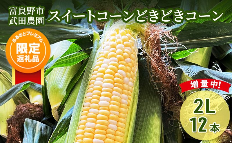 [ふるプレ限定品]スイートコーン どきどきコーン 2L 12本 [武田農園とれたて直送]北海道 富良野産 とうもろこし 野菜 新鮮 とうきび 甘い 産地直送 先行予約 限定