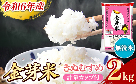 BG無洗米・金芽米きぬむすめ 2kg 計量カップ付き[令和6年産 お試し 節水 健康 ビタミン ミネラル つや お弁当 おいしい うまみ 甘み ふっくら 時短 簡単 少量 小袋 島根県 安来市][価格変更]