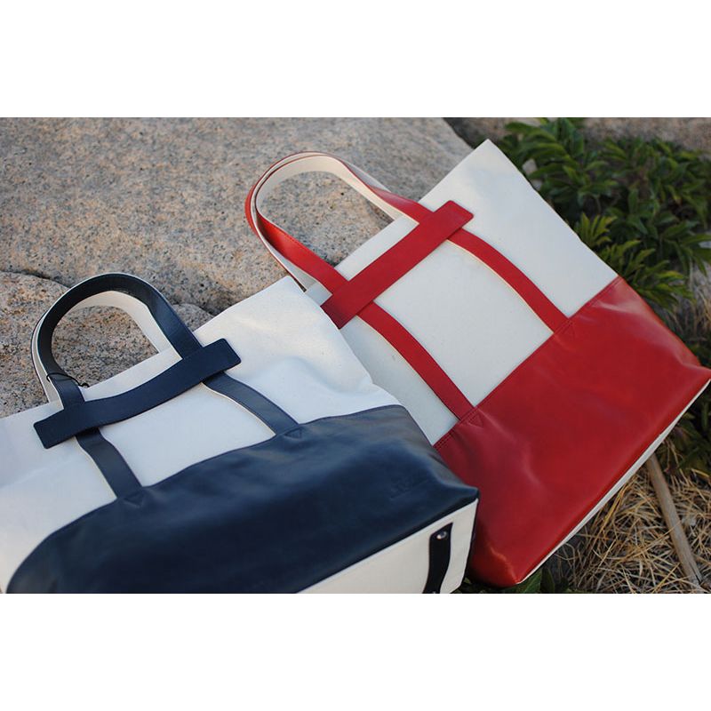 レディース　国産　キャンバストートバッグ　7M7-1046（ナチュラル×レッド）