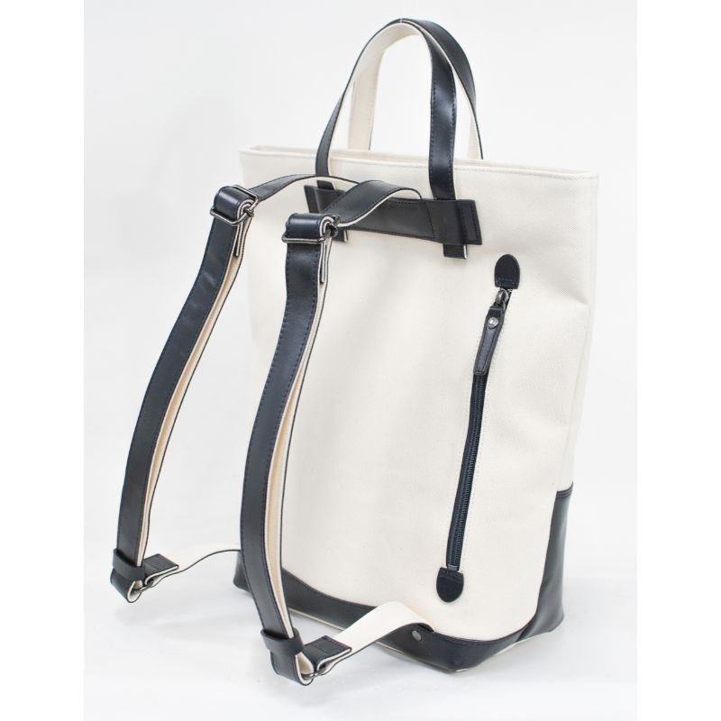 レディース　国産　キャンバスリュックサック　7M7-1048（ナチュラル×ネイビー）