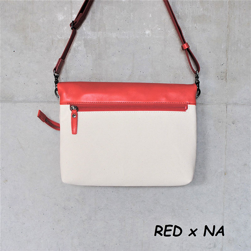 レディース　国産　キャンパスクラッチ　7M8-1063（ナチュラル×レッド）