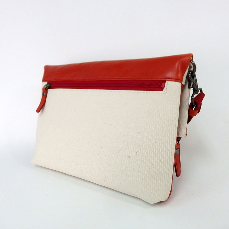 レディース　国産　キャンパスクラッチ　7M8-1063（ナチュラル×レッド）