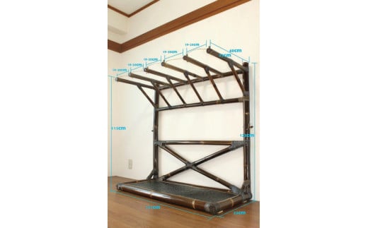 【受注生産】バンブー サーフボードラック ５本 (受け有り) 2色 | 幅121cm×奥行き60cm×高さ120cm 海 サーフィン サーファー サーフボード サップ 波乗り ラック サーフボードラック 竹素材 バンブー 最大15本 収納可能  (KDF-13)