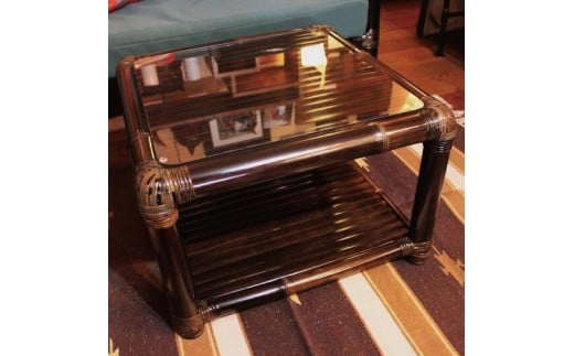 【受注生産】バンブーガラステーブル（座卓）55cm，高さ36cm (KDF-25)