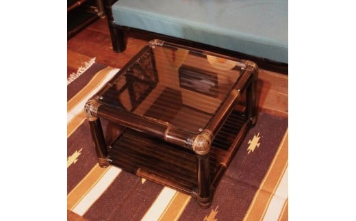 【受注生産】バンブーガラステーブル（座卓）55cm，高さ36cm (KDF-25)