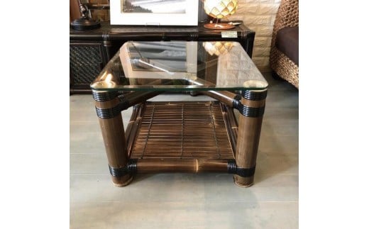 【受注生産】バンブーガラステーブル（座卓）55cm，高さ40cm (KDF-26)