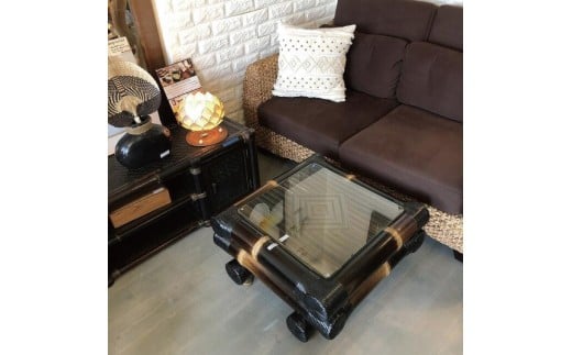 【受注生産】バンブーガラステーブル（座卓）60cm (KDF-27)