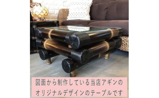 【受注生産】バンブーガラステーブル（座卓）60cm (KDF-27)