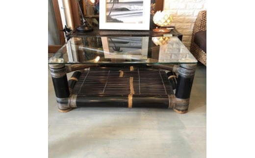 【受注生産】バンブーガラステーブル 90cm (KDF-28)