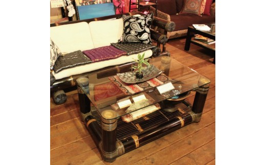 【受注生産】バンブーガラステーブル 90cm (KDF-28)