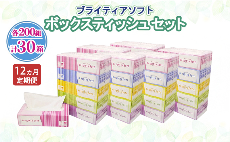 定期便 全12回 ブライティア ソフト ボックスティッシュ 200組 400枚 30箱 (5箱×6) BOX 日本製 まとめ買い ティッシュ リサイクル 長持 防災 常備品 日用雑貨 消耗品 生活必需品 備蓄 ペーパー 紙 北海道 倶知安町 日用品
