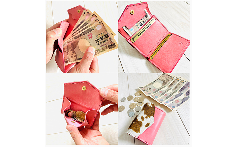 財布 手のひらサイズのレザーコンパクトウォレット レッドーダルメシアン レザー 小銭入れ 札入れ コンパクト ダルメシアン ギフト 日用品 雑貨 日進市 愛知県