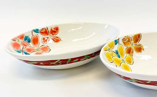 九谷焼 楕円ペア鉢 ハナミズキ 2個セット 伝統 工芸品 装飾品 盛り鉢 テーブルウェア 食器 プレゼント ギフト 贈り物 石川県 加賀市 F6P-2862