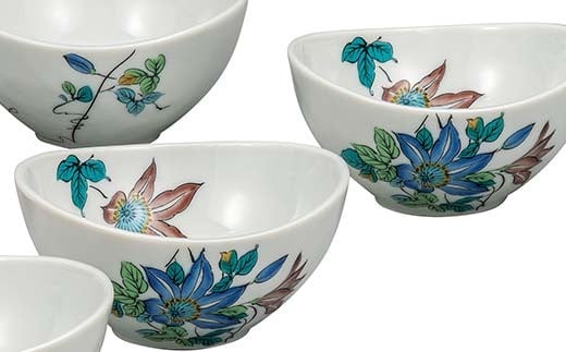 九谷焼 小鉢揃 鉄仙 5個組 小鉢 クレマチス 盛り鉢 テーブルウェア 食器 伝統 工芸品 装飾品 F6P-2854