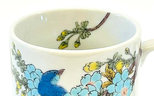 九谷焼 マグカップ 桜に青い鳥 食器 コップ 日本製 ギフト プレゼント F6P-2876