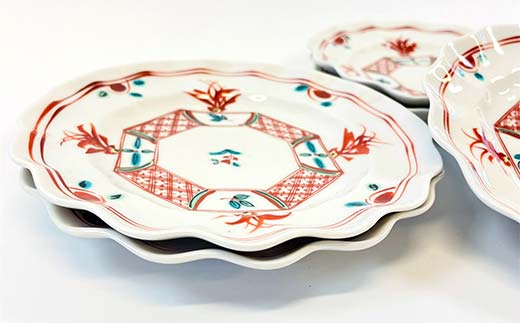 九谷焼 皿揃 赤絵 5枚組 食器 お皿 日本製 ギフト プレゼント F6P-2852