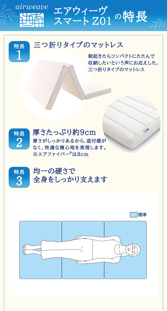 敷布団 期間限定 エアウィーヴ シングル スマート Z01 マットレス ＆ 新米 2kg 2025年産 夢つくし セット 体圧分散 三つ折り 三つ折りマットレス 洗える 丸洗い 寝具 布団 エアウィーブ 米 お米 日本製 福岡県 大刀洗町