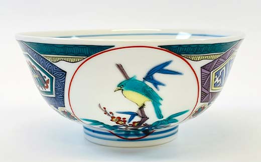 九谷焼 飯碗 古九谷風かわせみ 伝統 色絵磁器 九谷五彩 手描き 一点もの インテリア 食器 碗 F6P-2867