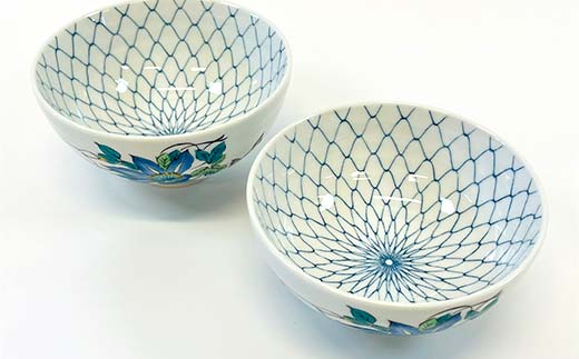 九谷焼 組飯碗 鉄仙 伝統 色絵磁器 九谷五彩 手描き 一点もの インテリア 食器 碗 F6P-2869