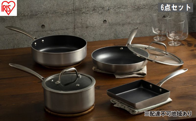 フライパンセット ダイヤモンドグレイス 6点セット DG-SE6 シルバー アイリスオーヤマ ダイヤモンドコートパン なべ 料理 ダイヤモンドコーティング 耐摩耗性 調理器具 ih ガス 卵焼き機 エッグパン 取っ手一体型