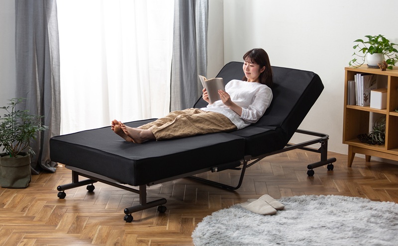 ベッド 折りたたみベッド OTB-PSN ブラック シングル 14段階リクライニング キャスター付き 折りたたみ 折り畳み リクライニング 手動 ポケットコイル アイリスオーヤマ 新生活
