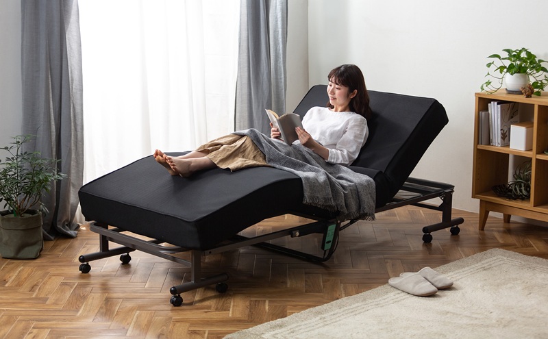 ベッド 折りたたみ電動リクライニングベッド OTB-PDN ブラック 電動リクライニングベッド 折りたたみ シングルベッド 折り畳み リクライニング 電動 完成品 ポケットコイル マットレス コンパクト 組立不要 リモコン付き アイリスオーヤマ