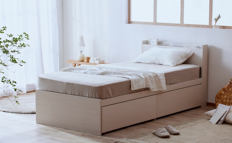 ベッド 収納ベッド宮付き DSBM-S オフホワイト シングル 宮付き 収納 北欧風 おしゃれ 引き出し 収納 かわいい 2口コンセント すのこ構造 ベッド下収納 1人暮らし 新生活 アイリスオーヤマ