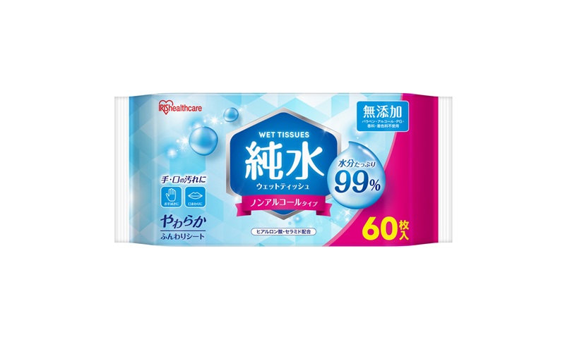 【60枚入り×24個】純水ウェットティッシュ 60枚入 WTS-60P3P ウェットティッシュ ティシュ アイリスオーヤマ ノンアルコール 手指 口まわり 手拭き シート 純水 お出かけ 防災